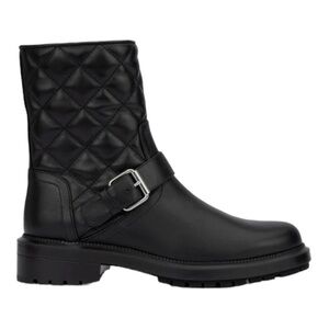 Aquatalia Leva Genuine Leather Moto Quilted Buckle Mid Calf Boots Black Size 6.5